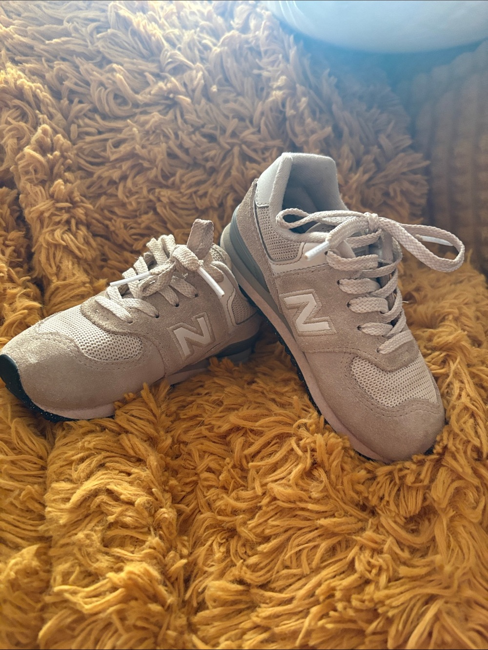 New Balance Kids' Light Beige Suede & Mesh Sneakers